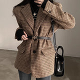 Zingj Chic Autumn Winter Retro Temperament Suit Collar Color Thousand Bird Case Loose Versatile Long Sleeve Wool Short Coat
