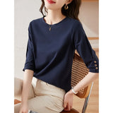 Design Five Sleeve T Shirt Summer 2025 New Fashion Button Design Five Sleeve T Shirt
