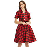 Vintage Winter Autumn Women Dress Plaid Printed England Style Large Size Shirt Sundress 50s 60s Pinup Swing Casual