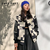 Black And White Checked Baseball Varsity Jacket For Women 2021 Fashion Coat Autumn Outerwear 2021 Fall