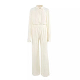 Autumn Two Piece Wide Leg Pant Suits 2022 Women Tracksuit Sets Casual Single Breasted Female Turn Down Collar Shirts