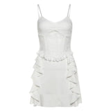 Zingj Summer New Women's Dress Fresh And Sweet Lace Hollow Out To Receive Purse Hip Pure Color Dress-Outfit