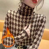 New Harajuku Elegant Fashion Long Sleeved T-shirts Thicken Warm Plus Velvet Turtleneck Soft Tops Women Printed Tees