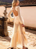 Deep V-neck Cut Out Long Sleeve Maxi Dress Long White Lace Tunic Party Women Clothes 2022 Summer Beach Dress