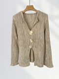 Zingj Mocha Lazy Wind French V Neck Slit Sweater Women's New Autumn Design Sense Top Button