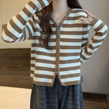 Zingj Size Stripe Long Sleeve Knit Cardigan Coat Female Autumn Korean Fat Mm Loose Show Thin Cover Belly Zipper Jacket Tide-Outfit