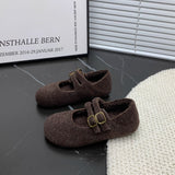 Double Buckle Hair This Flat Bottom Mary Jane Shoes Women 2025 New Autumn And Winter Fashion With Plus Fur
