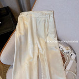 Chinese Style Jacquard Straight Trousers In Autumn High Waist Sagging Wide Leg Trousers Plate Buckle Acetic Acid Satin Casual