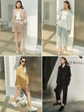 Minimalism Spring Suit Office Lady Blazer Set Women Lace Vneck Tanks High Waist Women Pants Female Shorts Outfits