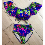 2021 One Shoulder Swimsuit Ruffle Swimwear Women Leaf Print Swimming Suit for Women Sexy biquini