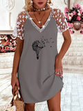 Lace Short Sleeve Women Pullover Dresses New Summer Elegant Loose Patchwork Solid Dresses 2022 Chic Female Mini Party