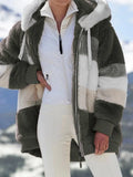 Women's Winter 2021 New Loose Plush Stitching Hooded Cardigan Women's