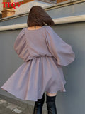 Sexy Deep V-neck Mini Dress Ladies Fashion Loose Long Sleeve Office Dress Streetwear Elegant White Dresses For