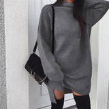 Loose Solid Long Slevee Women's Split Dress 2021 Autumn Winter Fashion Turtleneck Elegant Lady Mid-length Dress Plus