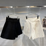 Drilling Pearl Flower Beaded Suit Shorts Women Simple Graceful White Black Shorts Female 2022 Spring Summer New Short