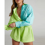 Tracksuits Shirt With Mini Shorts Cotton Two Pieces Sets Fashion Clothing Outfits Women Blouses Fashion