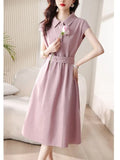 Fan Short Sleeve Polo Collar Shirt Dress 2025 Spring And Summer High-Sunny Bag Hip Tie Mid-Long