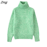 Women Fashion Thick Winter Warm Loose Knit Sweater Vintage High Neck Long Sleeve Female Pullovers Chic
