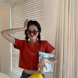 TShirts Short Summer Knitted Top Loose Short-Sleeved T-shirt for Women Crop Top Mujer
