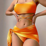 2025 Tie-Dye Bikini Women's Three-Piece Mesh Dress Split Bikini Aison