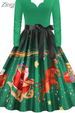 Women Christmas Party Dress Elegant Vinatge Long Sleeve Winter Sundress V Neck New Year Costume Clothing