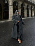 Grey Stripes Trench Long Coat- Outfit