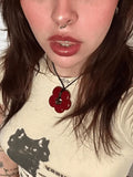 Hollow Out Flower Pendant Rope Necklace-Outfit