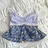 Printed Patchwork Tube Crop Top-Outfit