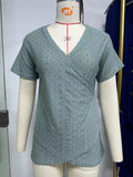 Zingj / Summer 2024 New V-Neck Solid Color Cross Loose Short-Sleeved T-Shirt Jacket Women-Outfit