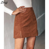 PETAL Faux Suede Mini Skirt For Woman Solid Brown Sexy Casual High Waist Bodycon Mini Skirt 2023 Spring Skirt