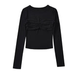 Zingj Trendy Women's Wear Retro Sexual Desire Long-Sleeved Bottomed Shirt Hot Girl Design Wrinkled Tight T-Shirt