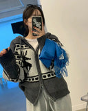 Deer Jacquard Hooded Knitting Zipper Cardigan- Outfit