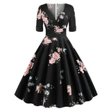 Green Solid Rockabilly 1950S Vintage Ruched V Neck Elegant Party Dress Women 2021 Summer Half Sleeve A Line Midi