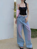 Zingj Red Gradient Color Design Sense Jeans Female Spring And Autumn New Style Loose Recreational Vertical Feeling High Waist Wide Leg