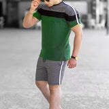 Men Slim Suits 2021 Summer Men's Patchwork Casual 2 Piece Set Fashion O-Neck Short Sleeve Tees And Drawstring Shorts Outfits