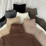 Winter Knitted Turtleneck Sweater Basic Rib Fall Casual Slim Pullover Womens Elasticity Jumper Pull Femme With Thumb
