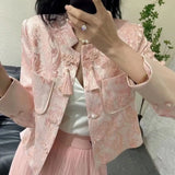 Zingj Texture Short Coat Female Spring And Autumn 2024 New Hot Style National Wind Plate Buckle Long Sleeve Jacket Autumn Women's Wear-Outfit