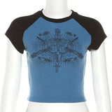 Punk Print Raglan Short Sleeve Crop TopOutfit