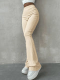 Stretchy Ribbed Flare Leg Pants- Outfit