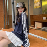 Lace Striped Bow Long Sleeved Top- Outfit