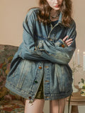 Zingj Sense Denim Jacket Female Spring And Autumn Outfit 2024 New Popular Logo Loose Niche Retro Do Old Jacket Bf