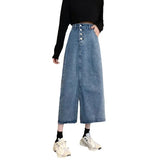 Zingj New Autumn Dress 2024 Women's Skirt High Waist Long Skirt Slit Jeans Skirt-Outfit