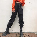 Pockets Hip Hop Harajuku Pants Capris Red Black Casual High Waist Trousers Women Streetwear Joggers Ladies with