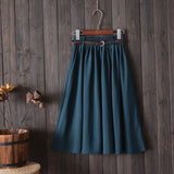 Knee Length Summer Skirt Women With Belt 2019 Fashion Korean Ladies High Waist Pleated A-line School Skirt