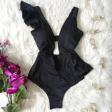New Sexy One Piece Swimsuit Solid Backless Push Up Swimwear Women Ruffle Swimsuit Bodysuit Bathing Suit Beach Wear