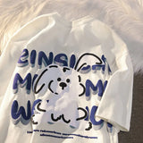 rabbit alphabet print short-sleeved O-neck T-shirt womens Harajuku niche design summer y2k top kawaii cute T-shirt