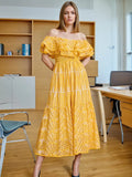 French Temperament High-End Dress 2025 Summer New Word Shoulder Lotus Leaf Side Waist Thin Dress Women