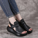 2021 Summer Shoes Thick Bottom Flat Platform Sandals For Women Genuine Cow Leather Fashion Wedges Peep Toe Women