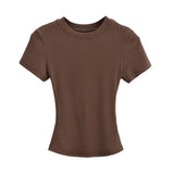 Zingj Trend Women's Wear Thread Slim Short-Sleeved T-Shirt Sexy Round Collar Solid Color Shoulder Show Thin Short Navel
