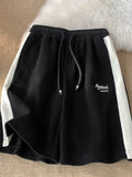 Korean Letter Embroidery Women Striped Shorts Streetwear Casual Y2K Sport Shorts Bf High Waist Fashion Harajuku